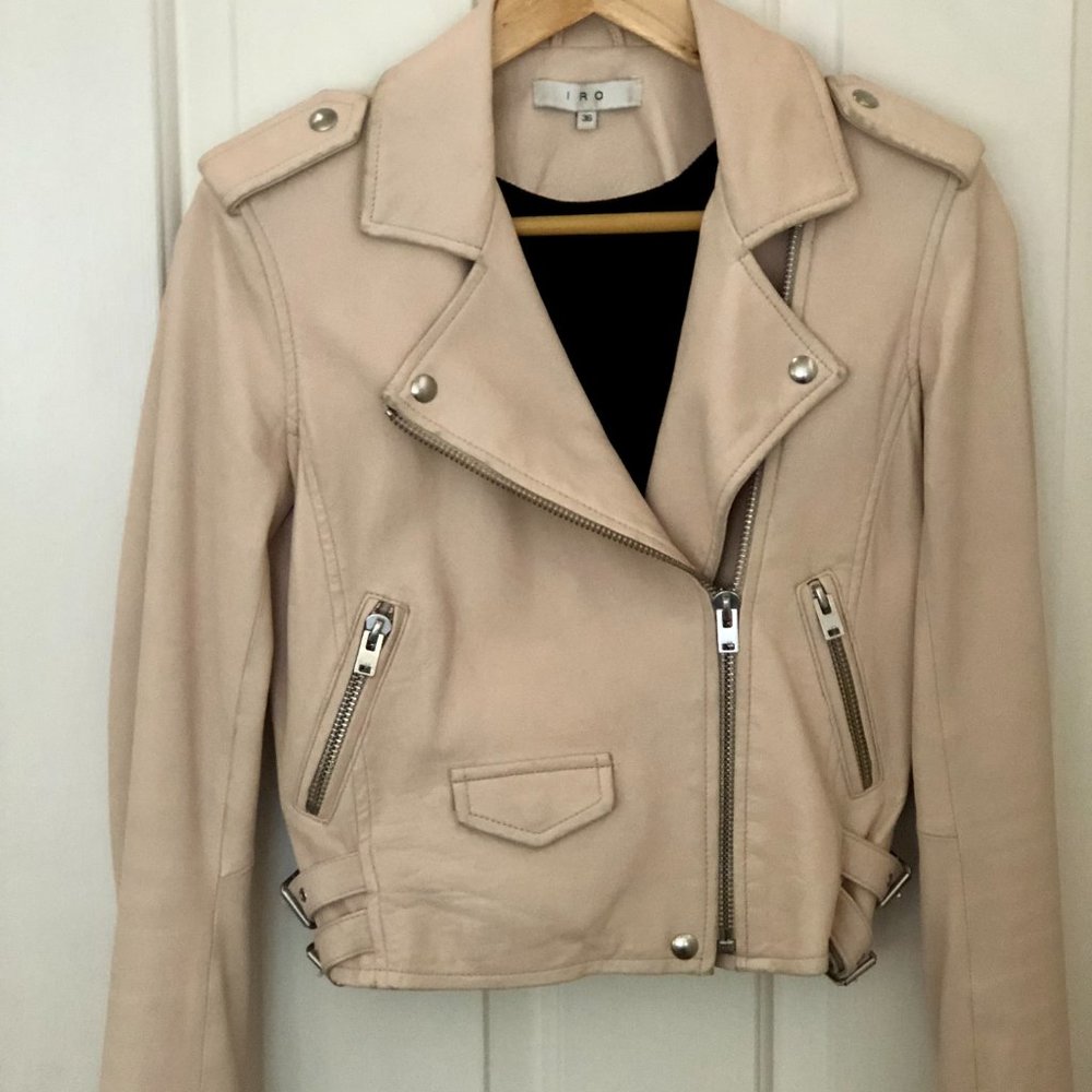 IRO Ashville Cropped Leather Moto Jacket Pink Sand Size FR 36/US 4